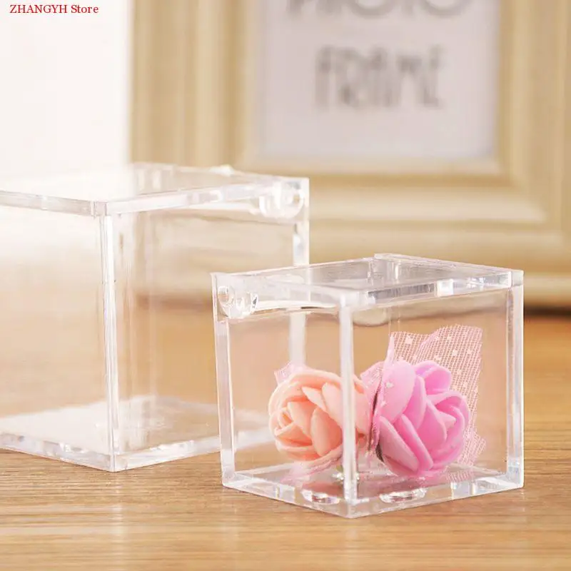 

Transparent square plastic packaging jewelry candy personality storage box food grade environmental protection material flip cre