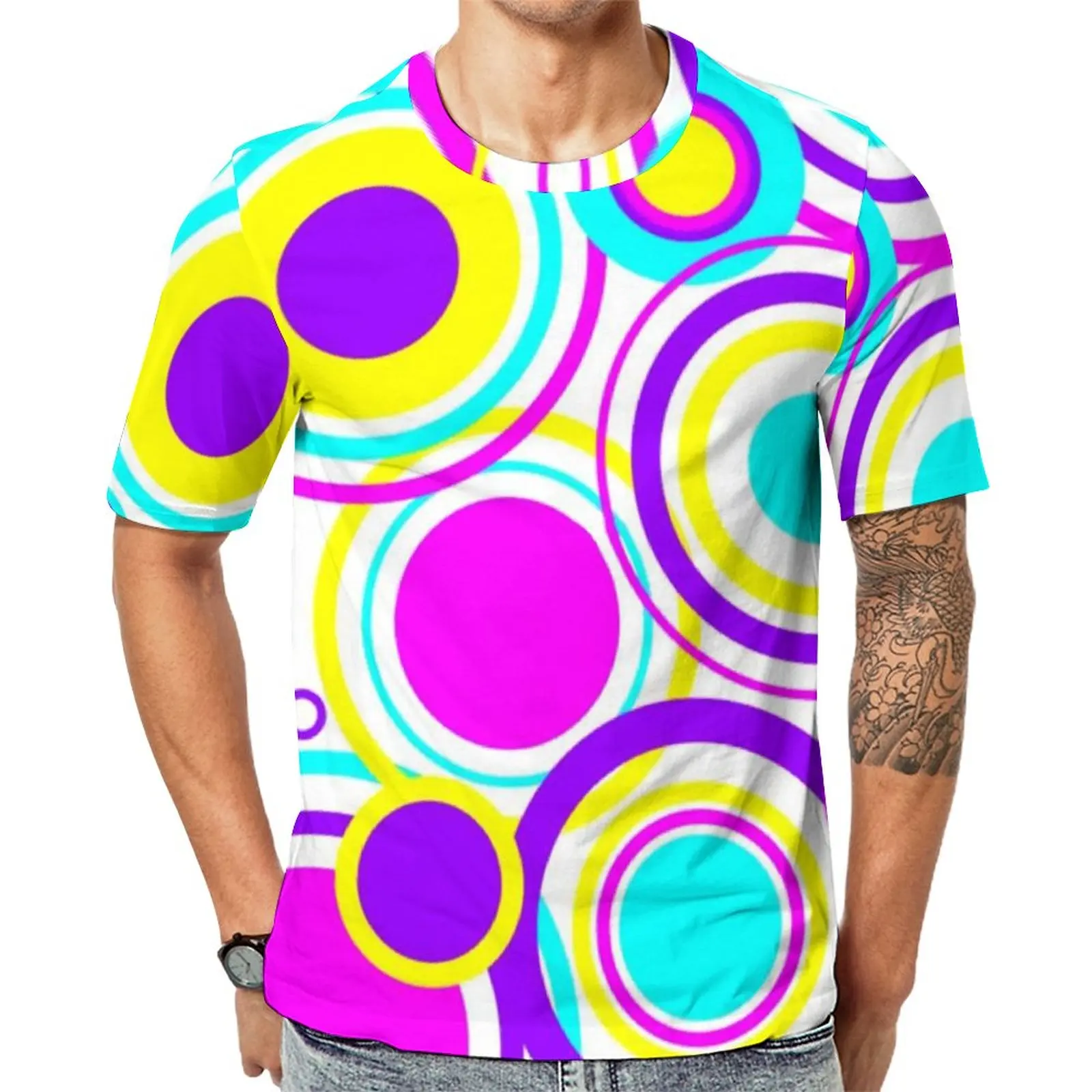

Retro Circles Pattern T Shirt Bright 60s Print Vintage T Shirts Short Sleeve Print Tops Hot Sale Summer Fun Oversize Top Tees