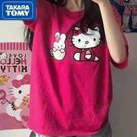 takara tomy hello kitty summer girl cotton over sized rose red short sleeved t shirt student round neck pullover half sleeve top