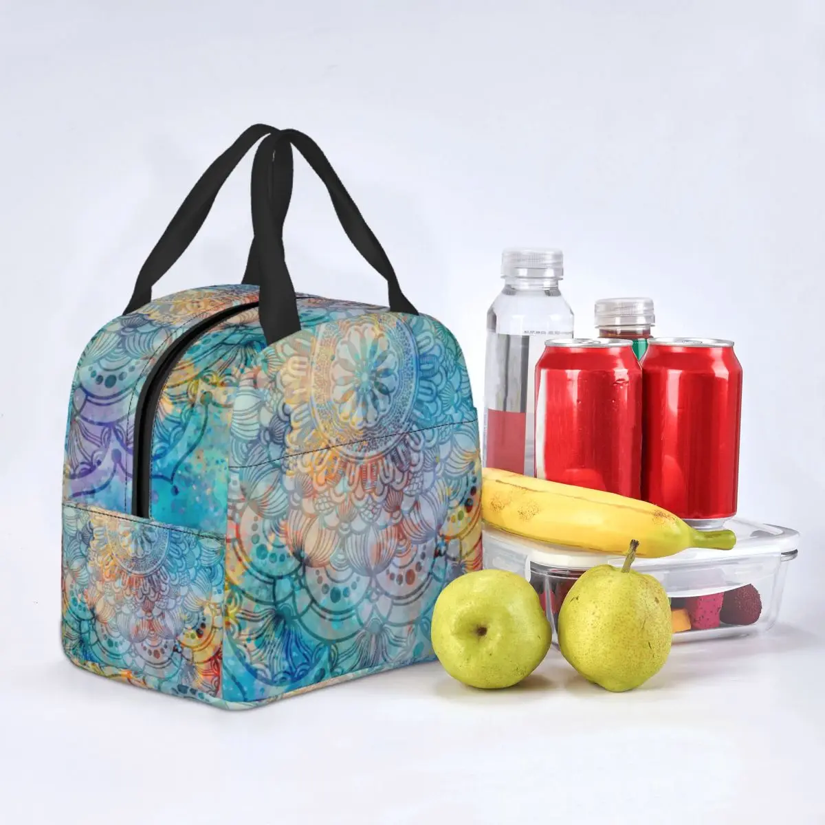 

Bohemian Psychedelic Mandala Lunch Bag Waterproof Insulated Cooler Bag Colourful Thermal Food Picnic Lunch Box for Women Kids