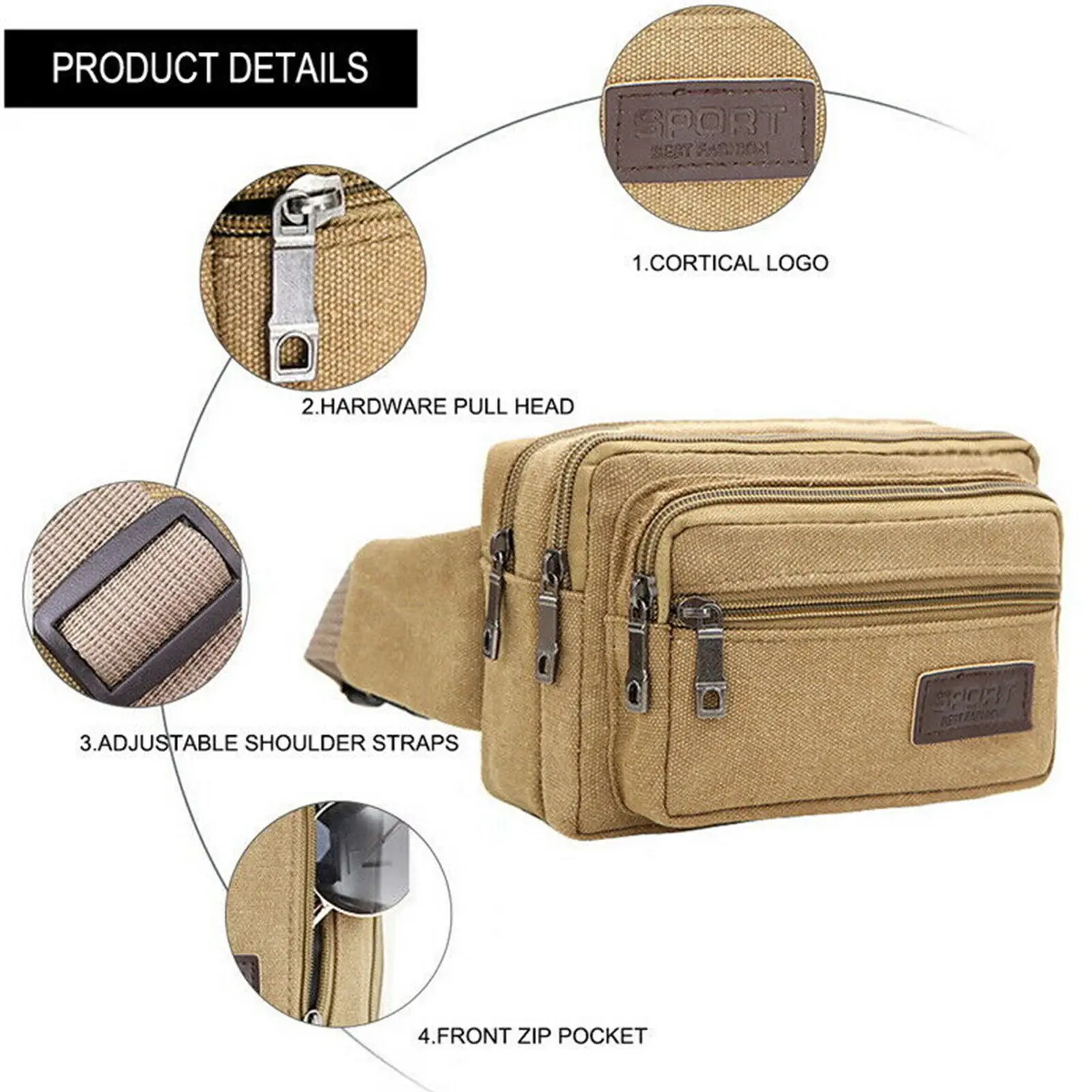 

Fashion Men Waist Bag Casual Fanny Pack Purse Large Phone Belt Bag Canvas Pouch Outdoor Sports Travel Phone Bag Banana Hip Bags