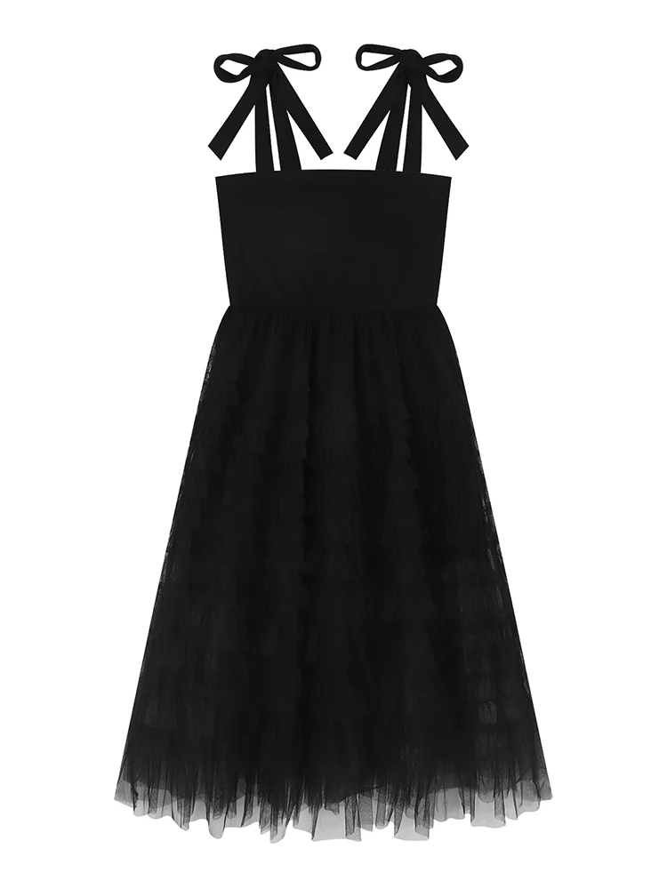 

2023 New Design Harajuku Design Bow Spaghetti Strap Dress V-Neck Elegant Temperament Sexy Black Prom Gown Y2K Gothic Streetwear