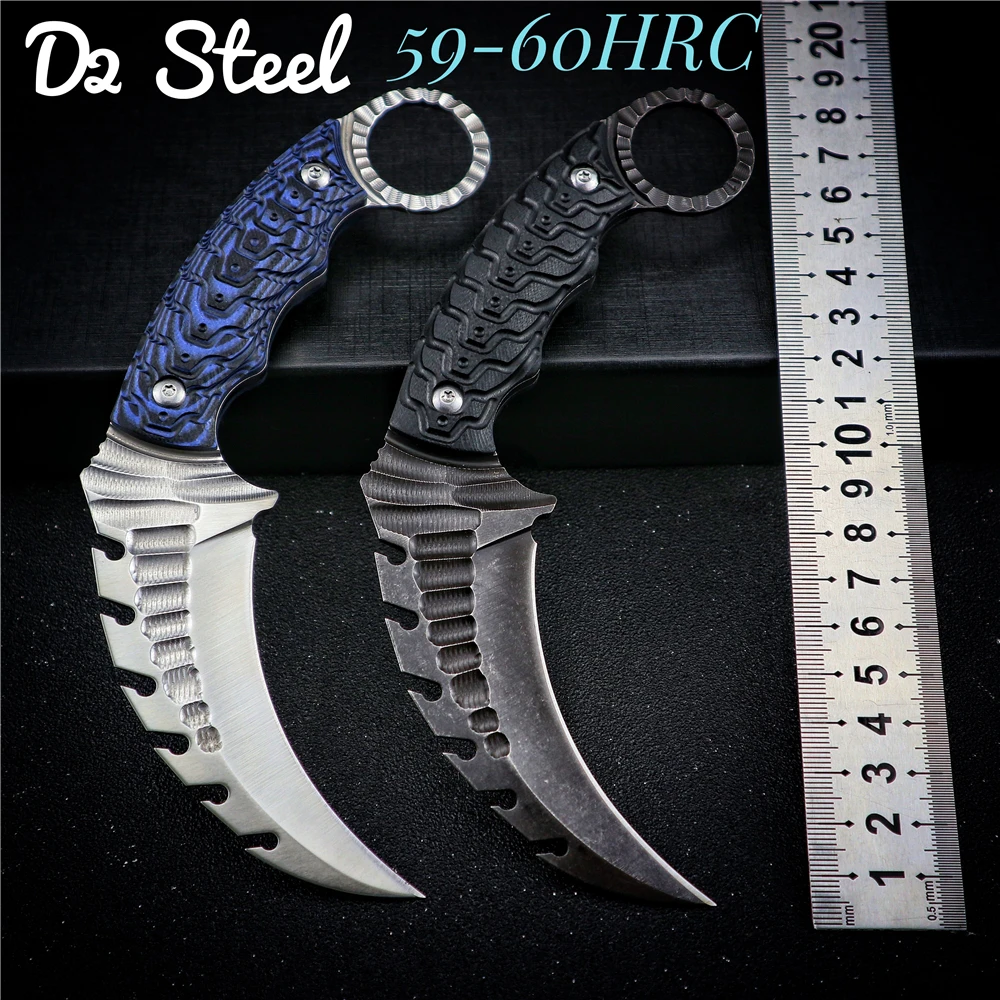 

Csgo Karambit Knives D2 Steel G10 Handle Fixed Blade Survival Tactical Camping Hunting Knife EDC Tool Self Defense