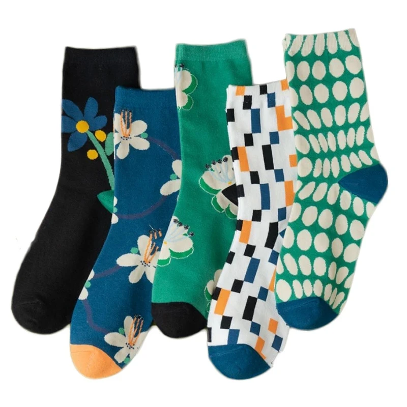 5 Pair Heart Socks Women Female Cartoon Print Cotton Socks Korean Style Women Fashion High Quality Brand Sokken Girl Leg Warmers