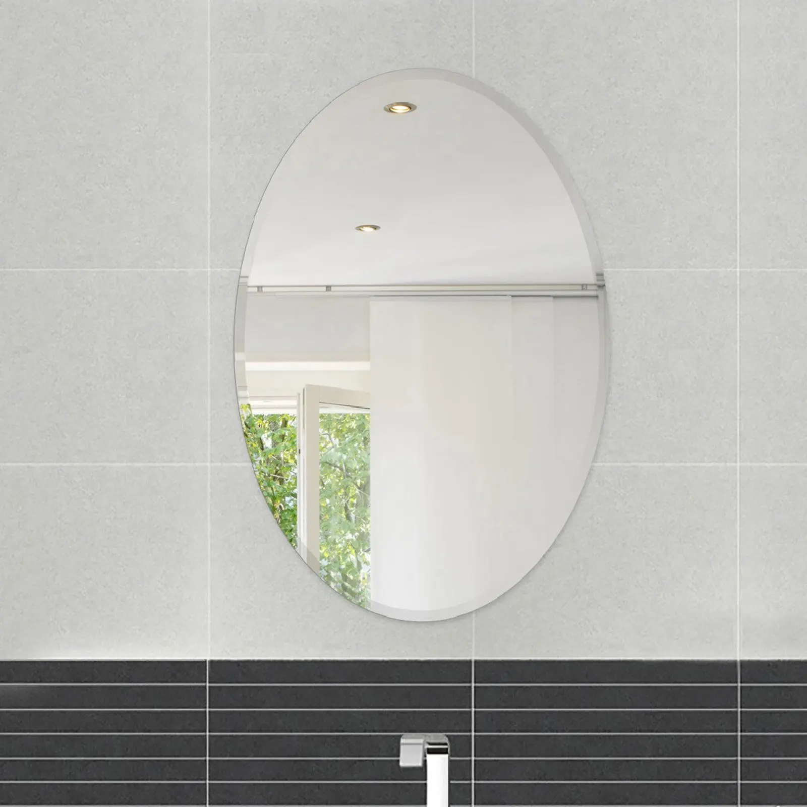 

HMTX Frameless Oval Beveled Wall Mirror