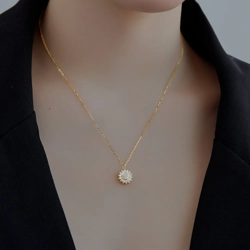 Ожерелье из серебра 925 пробы с подсолнухом и высококачественной