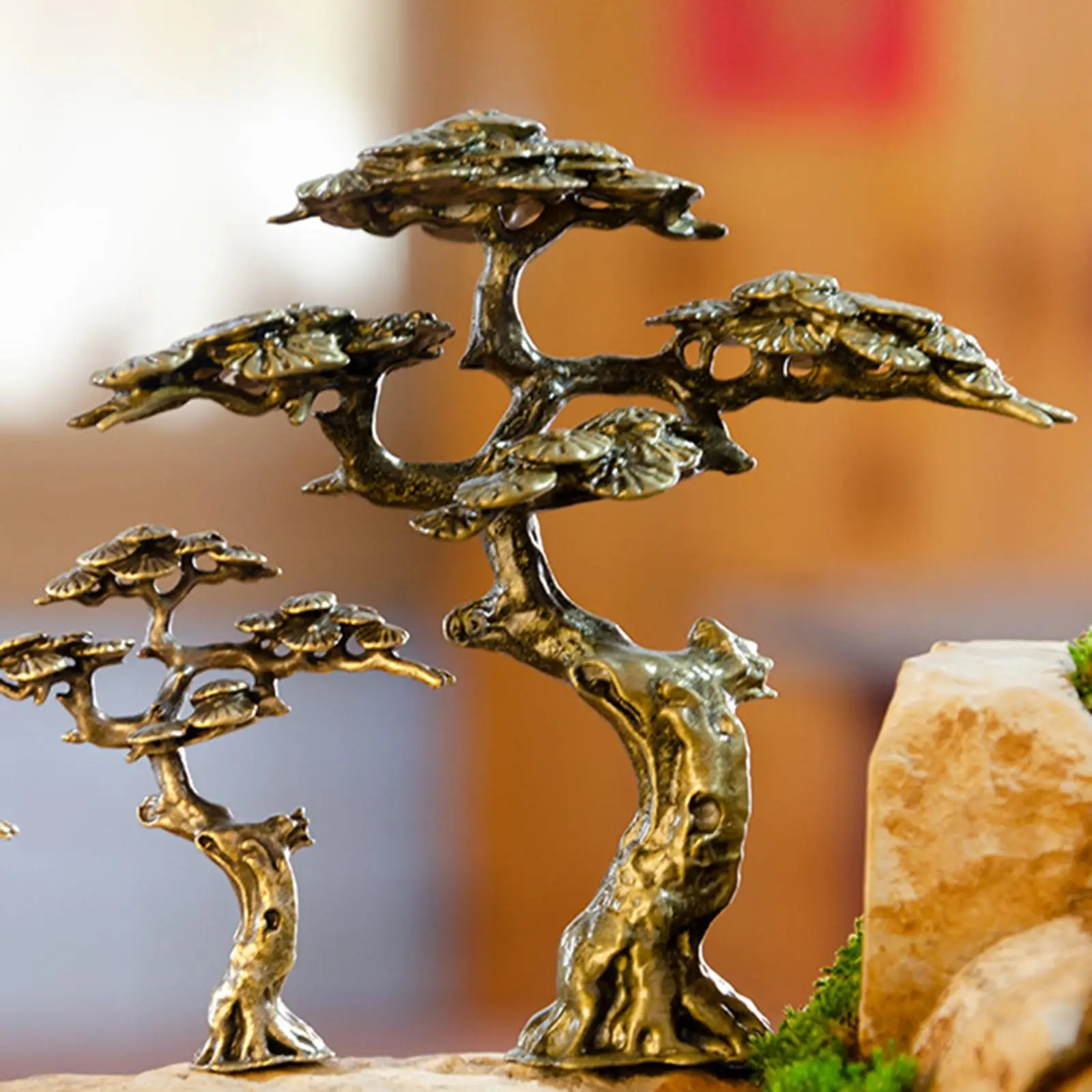 

Mini Welcome Pine Miniature Figurine Metal Sculpture Ornament Desktop Antique Tree Statue for Indoor Holiday Gifts