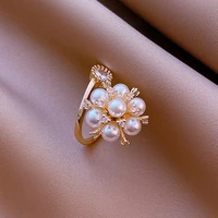 new arrival fashion gorgeous luxury geometry flower pearl rings banquet gift for wedding womens jewelry ring 2022