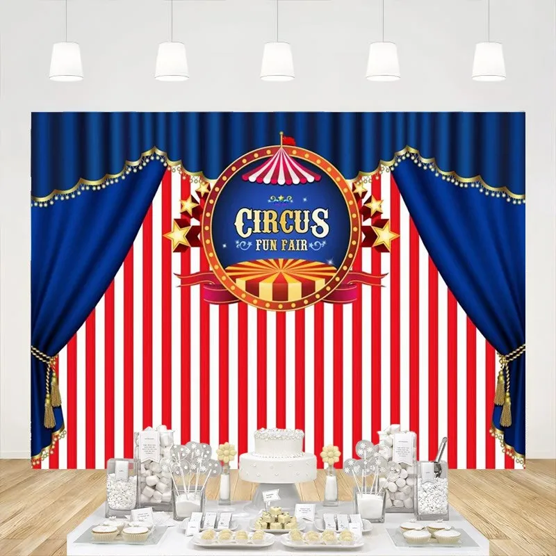 

Blue Curtain Circus Playground Fun Fair Carnival Carousel Party Decoration Photography Newborn Backdrop Background Studio Props