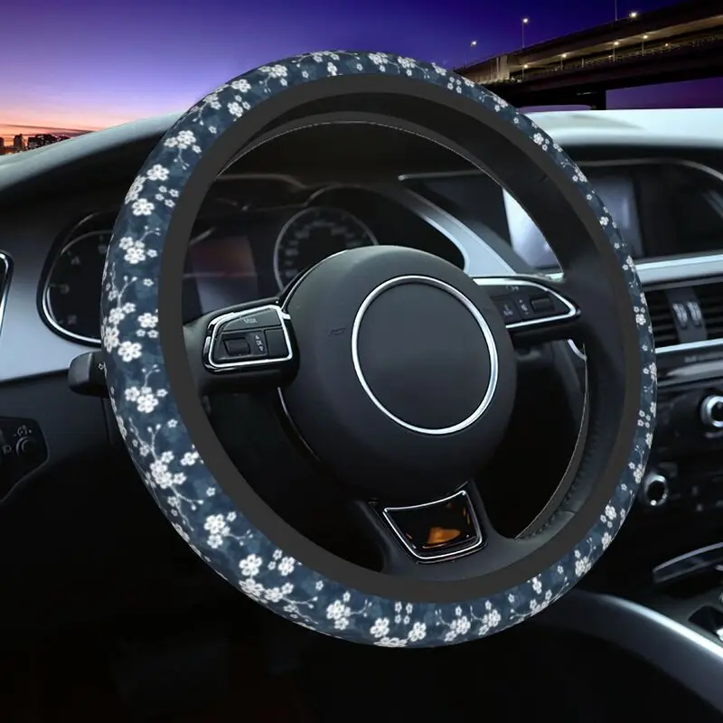 

Japanese Sakura Cherry Blossom Steering Wheel Covers 15 inch Women Men Flower Floral Soft Steering Wheel Protector for Sedan Car