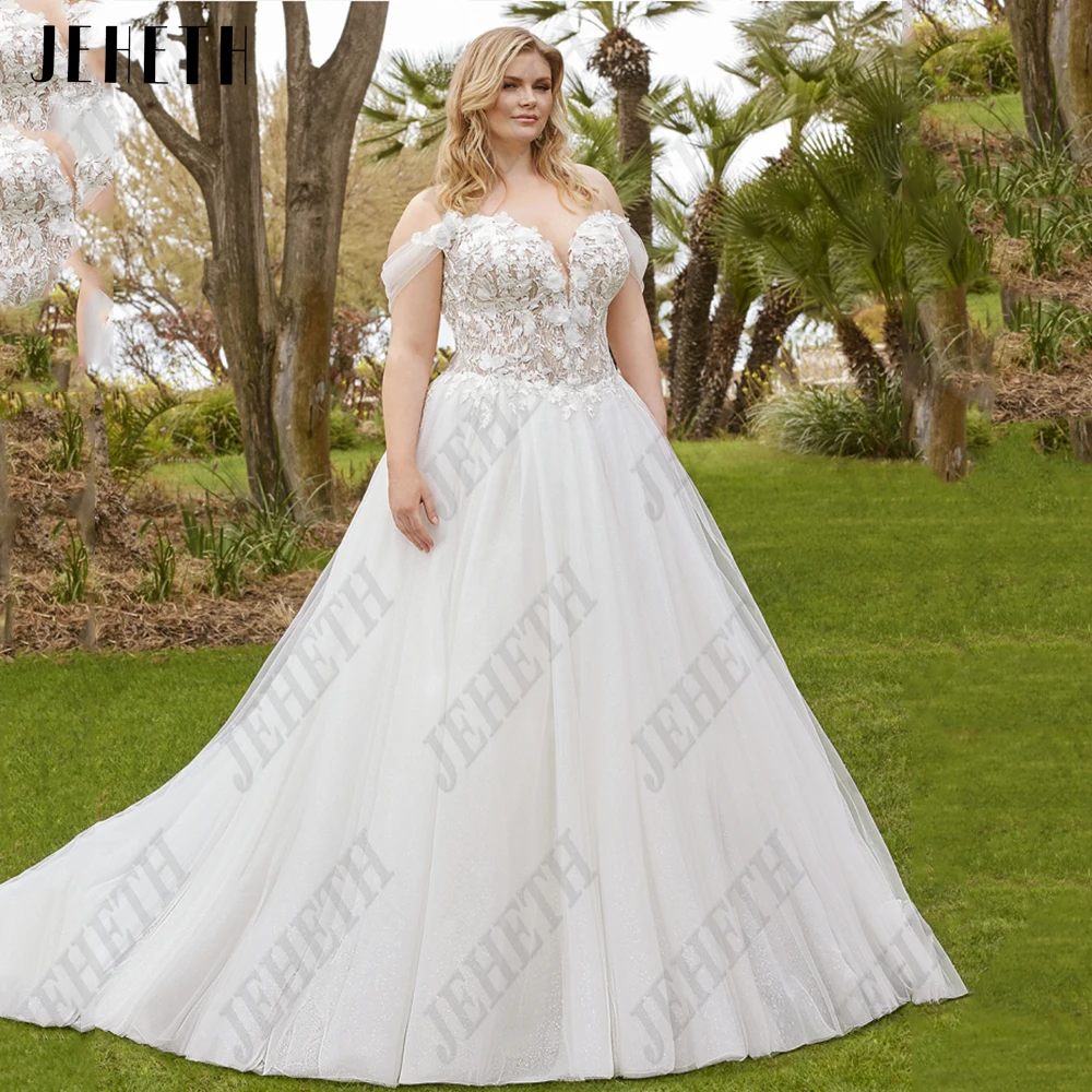 

JEHETH Pastrol Weddng Dresses Plus Size Off Shoulder A Line Sweetheart Bride Gowns Zipper Back Applique vestidos de novia