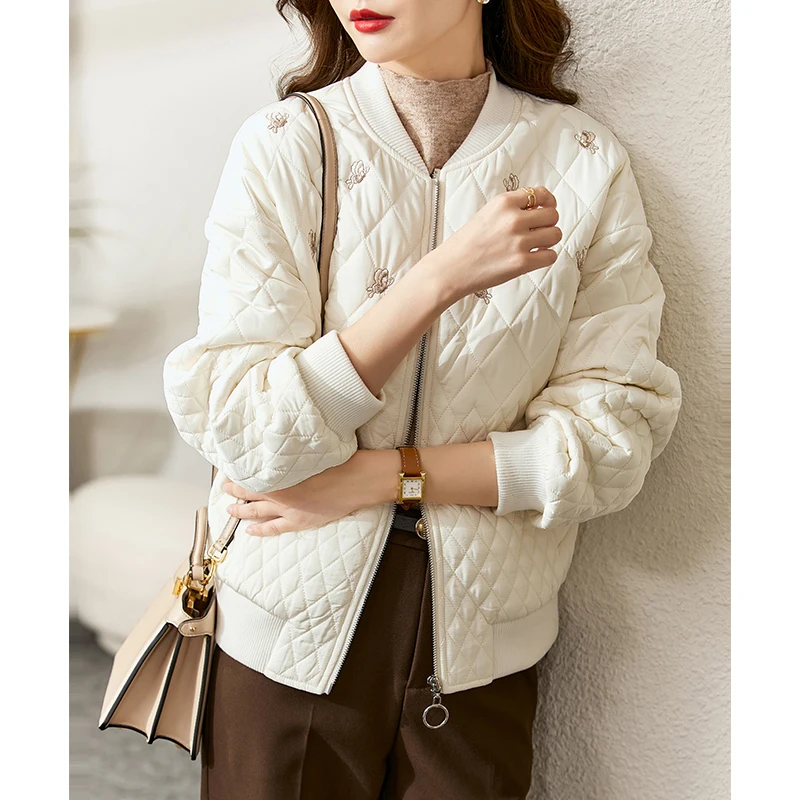Vimly Women's Winter Parkas Coat Cotton Padded Jacket Korean Fashion Elegant Butterfly Embroidery Thick Overcoat Female Clothing