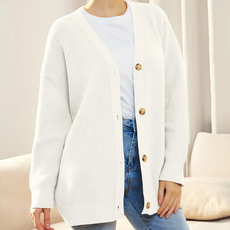 Женские свободные свитера осенне-зимняя одежда однотонные теплые вязаные