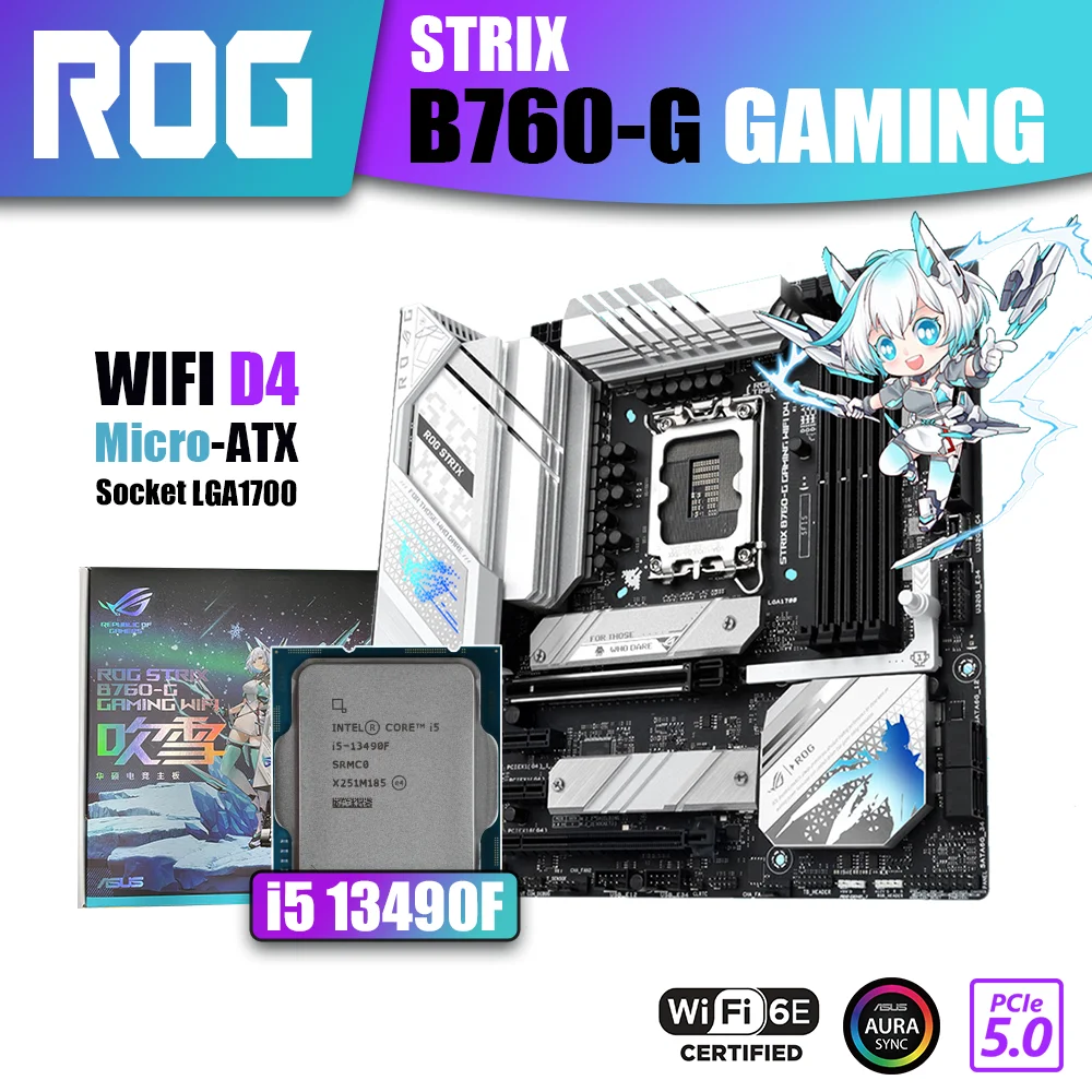 

Новый комплект ASUS ROG STRIX B760-G GAMING WIFI D4 с процессором Intel core i5 13490F CPU LGA1700 DDR4 память материнская плата RGB Combo DP USB PCIE5.0 поддерживает видеокарты NVIDIA AMD для настольных ПК Gamer
