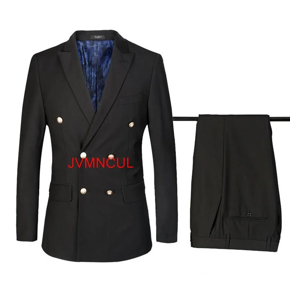 

Black Mens Suits 2022 Double Breast Peaked Lapel Wedding Suits For Men Groom Tuxedos Two Pieces Blazers Pants Costume Homme