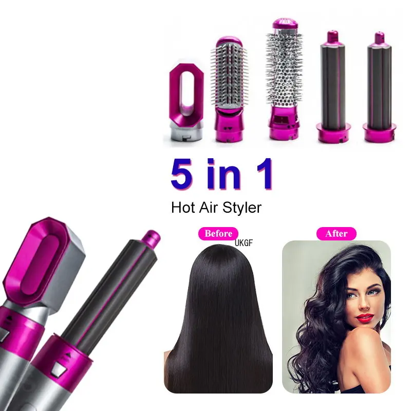 Hair Dryer 5 In 1 Electric Hair Comb Negative Ion Straightener Brush Blow Dryer Air Comb Curling Wand Detachable Brush Kit Home