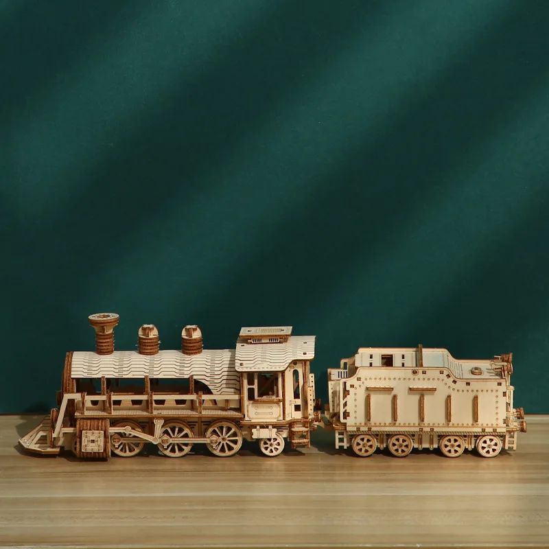 High-quality Wooden Train Puzzle 3D Jigsaw Toys Model Handmade Box Wood for Adults |