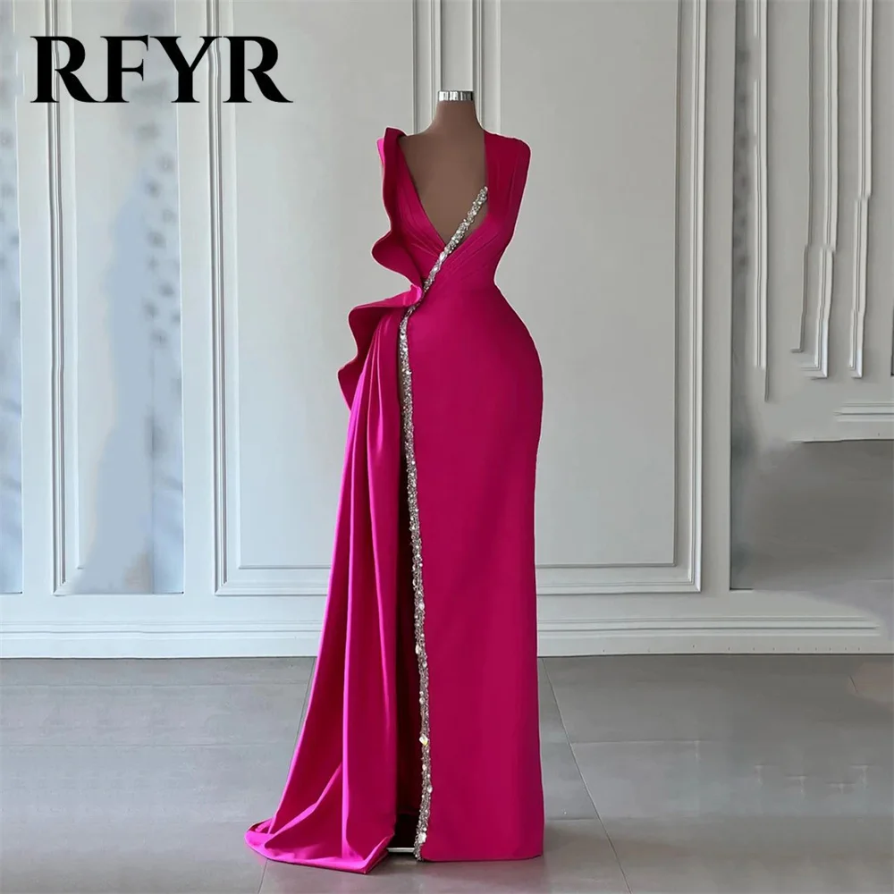 RFYR V-образным вырезом и трубой فساتين السهرة Вечернее платье без рукавов на