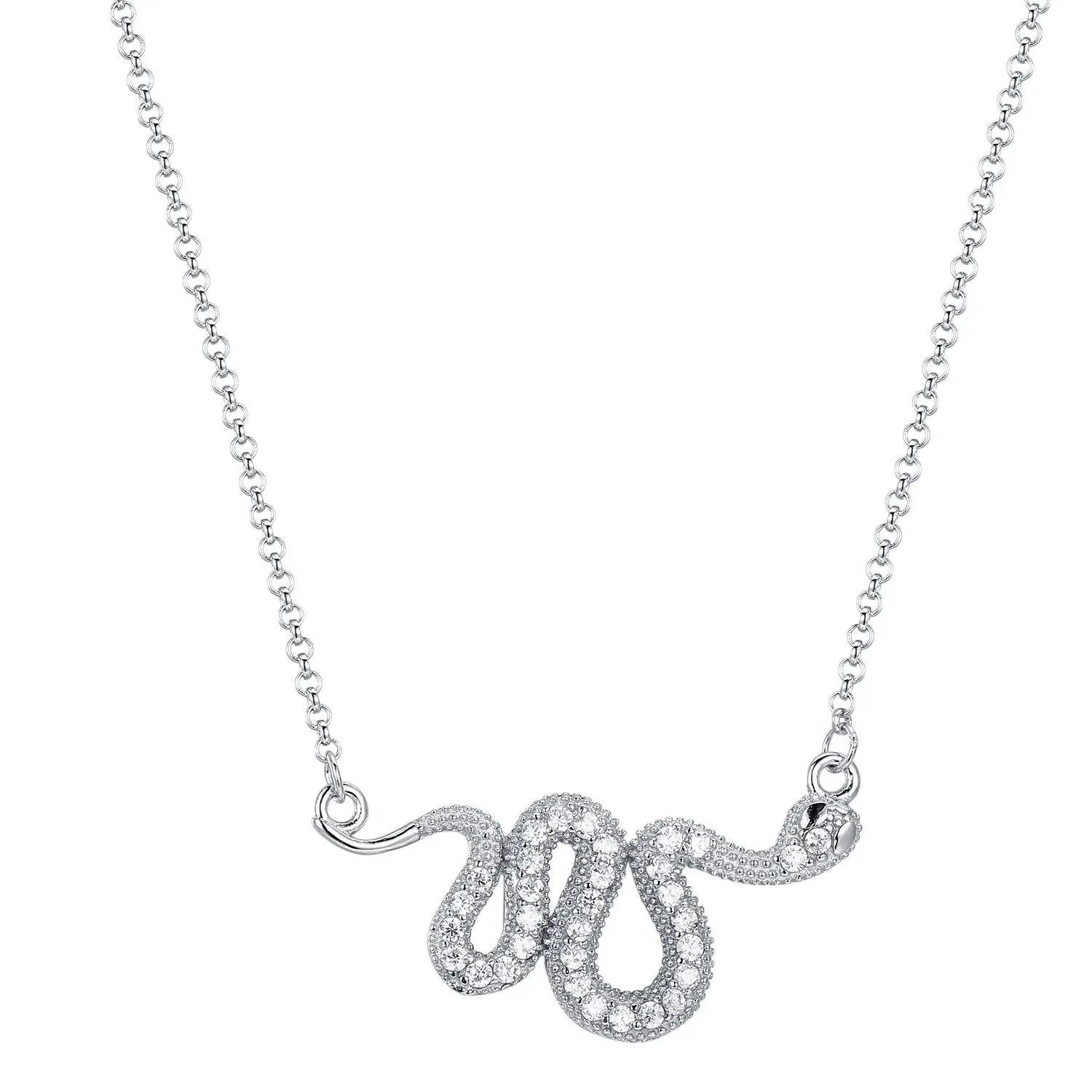 

Cross border hot 925s silver high-grade snake shaped diamond studded pendant collarbone temperament simple women's Necklace