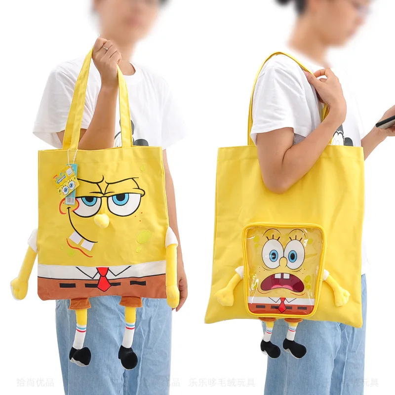 

Kawaii Spongebob Squarepants Canvas Bag Accessories Cartoon Cute Trendy Large Capacity Casual Portable Shoulder Bag Girls Gift