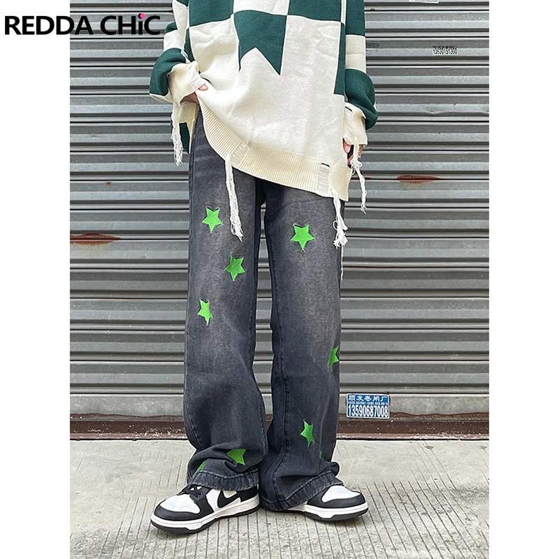 

Женские джинсы со звездами REDDACHiC Acubi, модные штаны с графическим принтом, уличная одежда в Корейском стиле, с завышенной талией, широкие брюк...