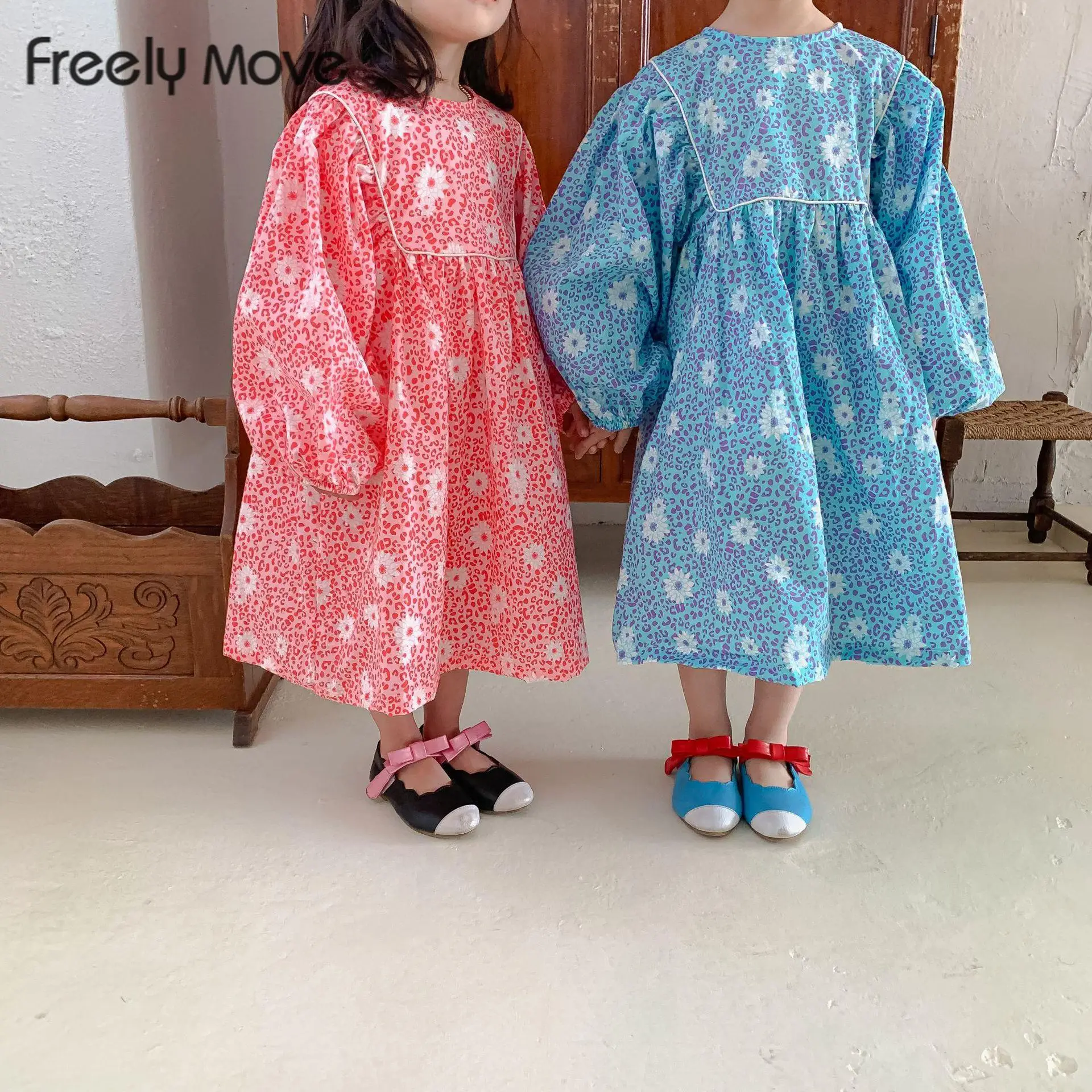 

Freely Move Fashion Kids Dresses Princess Autumn Spring Children Clothes Outfits Cotton Floral Casual Lovely Baby Girls Dress