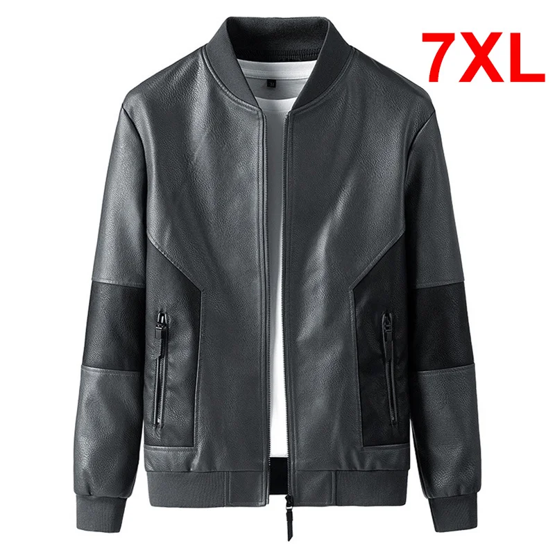 

Luxurious PU Jackets Men Spring Autumn Patchwork Leather Jacket Coat Male Fashion Casual O-neck Outwear Plus Size 7XL HA128