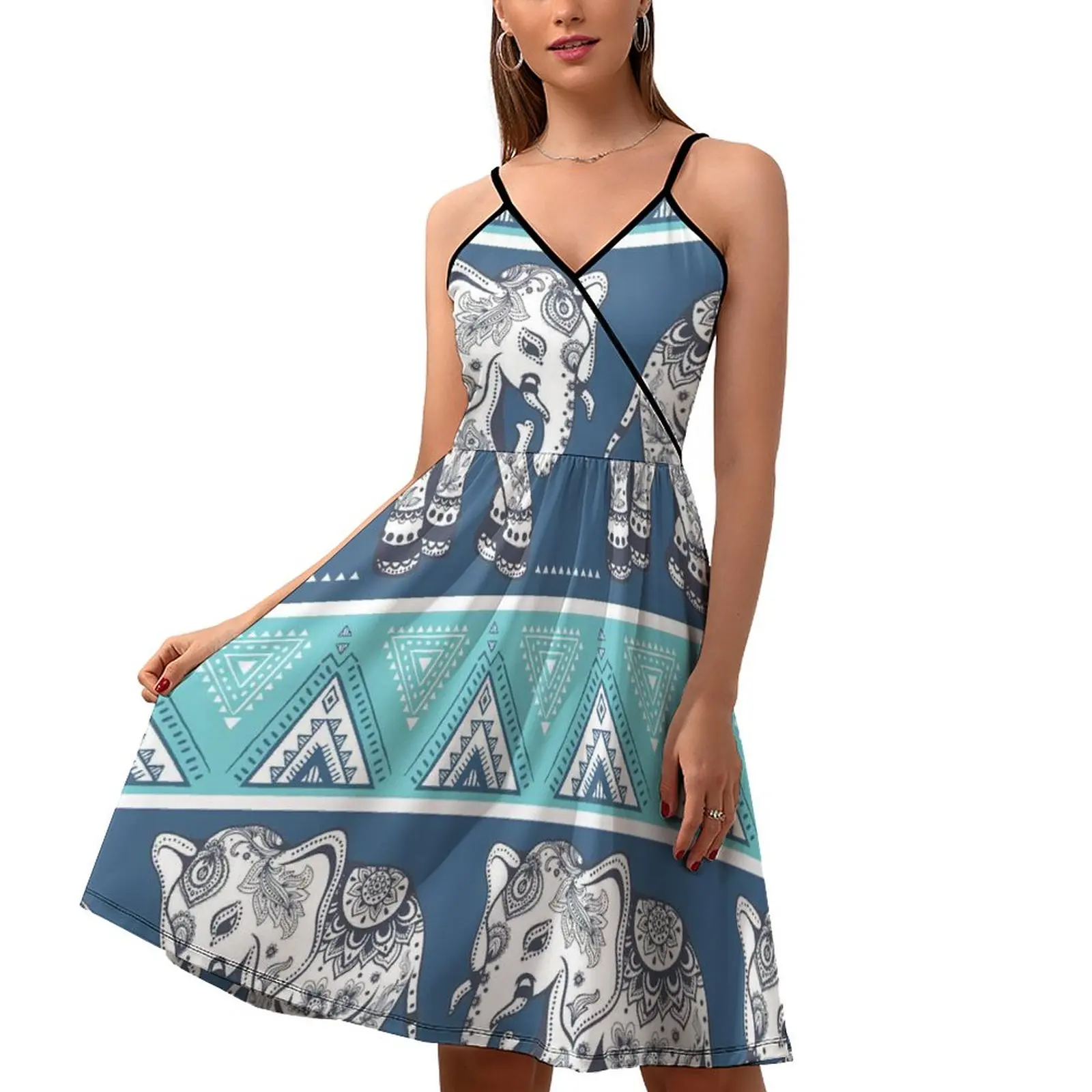 

Винтажное платье в виде слона, белые Пляжные Платья с цветочным принтом, женское базовое Повседневное платье на бретельках, Одежда большого...