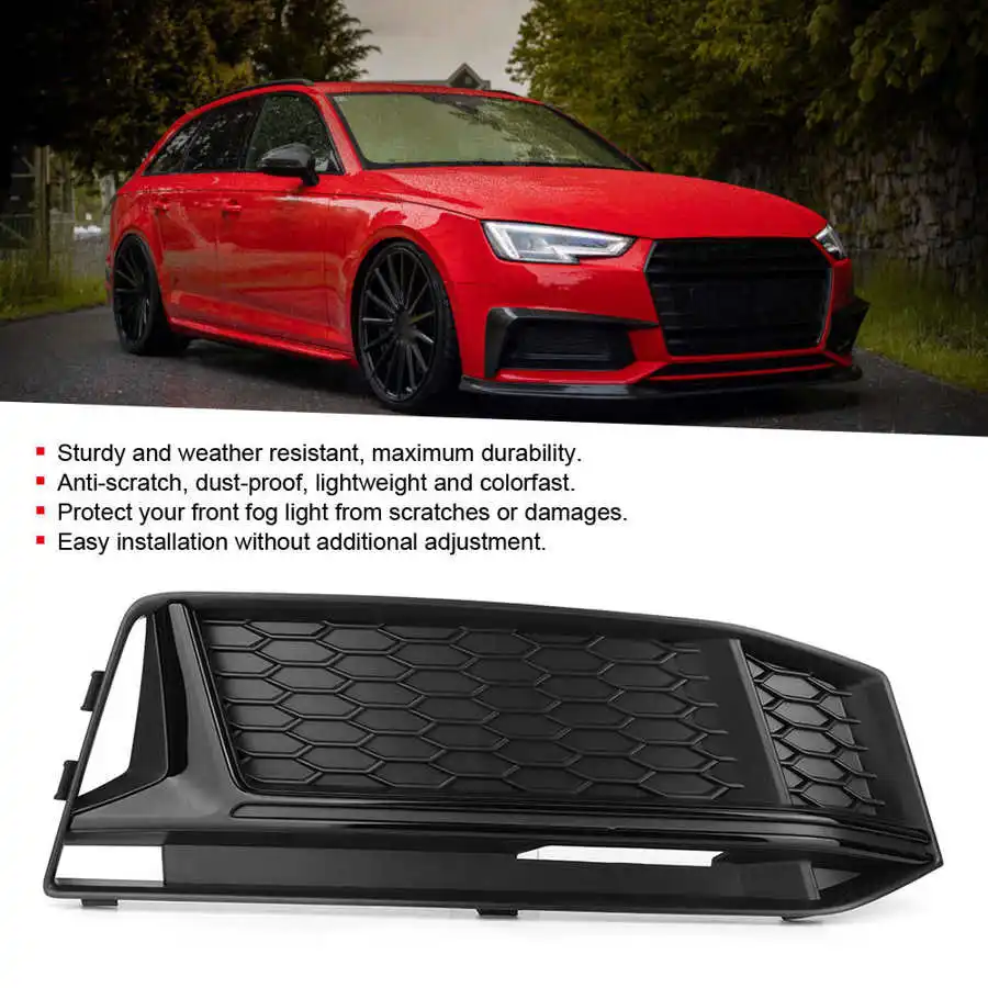 

1 Pair of Car Fog Lamp Light Grille Grill Cover Refit for S4 Style Black Color Fits for Audi A4 B9 Sline 2017 2018 2019 fast