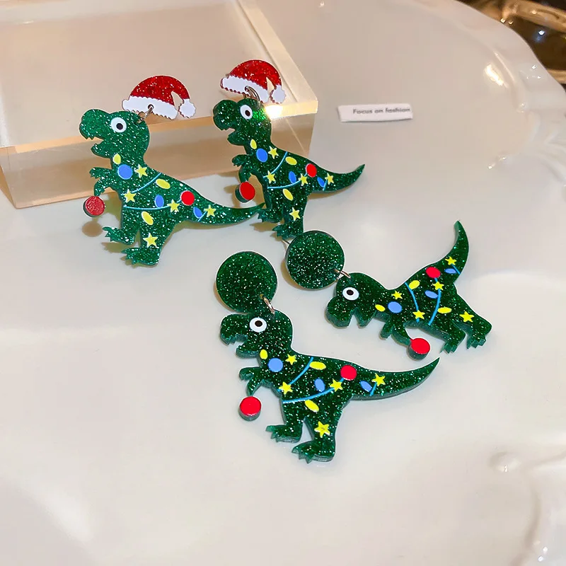 

VSnow Statement Red Christmas Hat Green Dinosaur Dangle Earings for Women Exquisite Star Festival Geometric Earings Jewellery