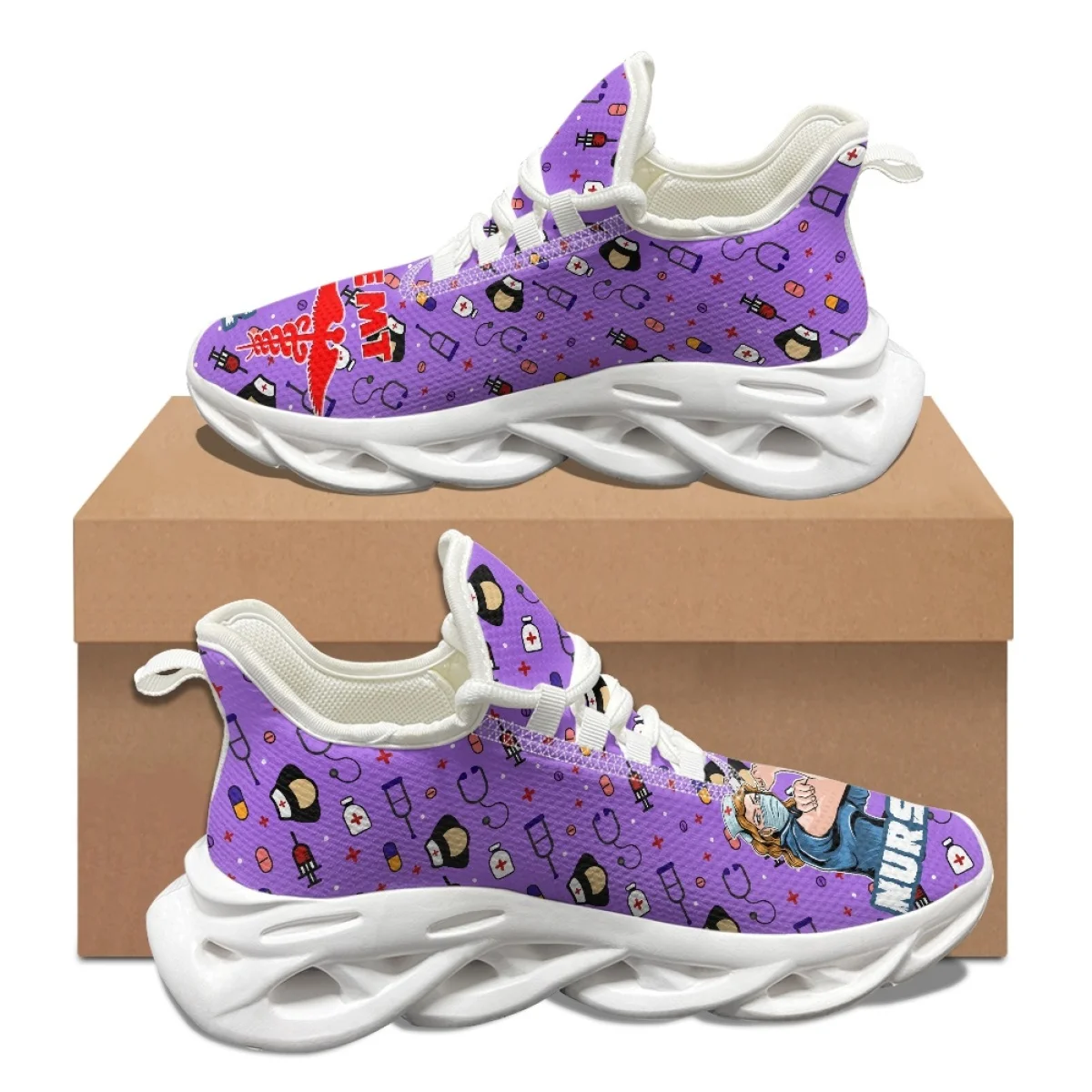 Angel Wings EMT EMS Paramedics Print Couple Shoe Autumn Winter Tennis Sneaker Work Hospital Jogging Lightweight Lace Up Footwear