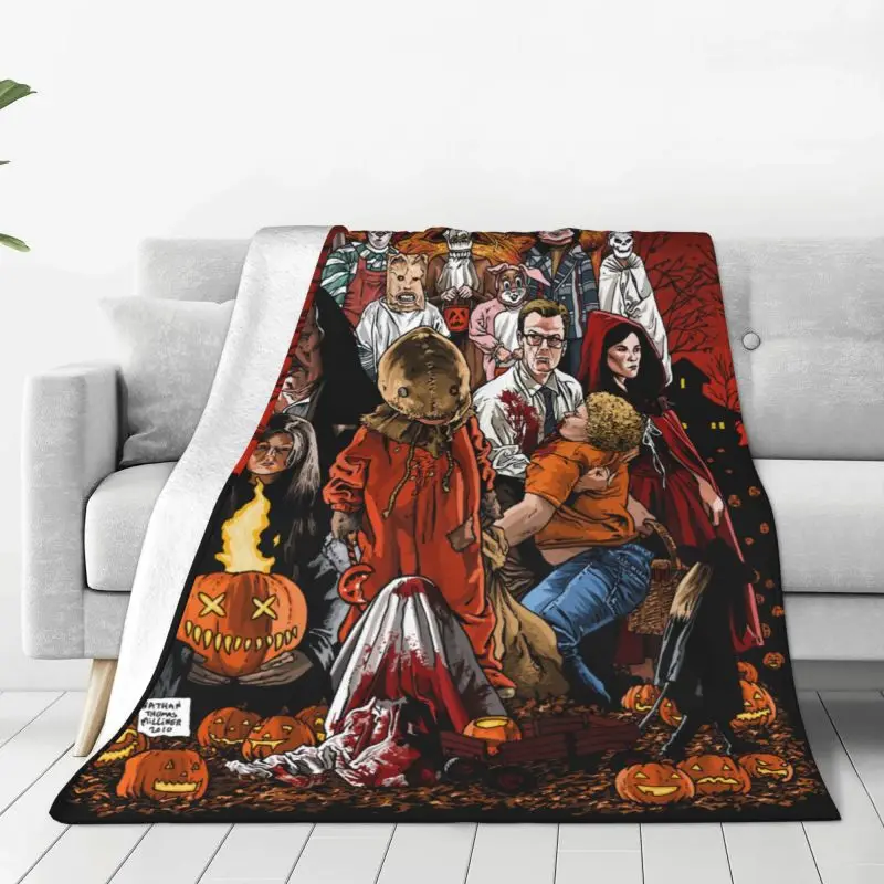 

Horror Halloween Film Blanket Warm Fleece Soft Flannel Spooky Trick R Treat Sam Throw Blankets for Bedding Couch Travel Autumn