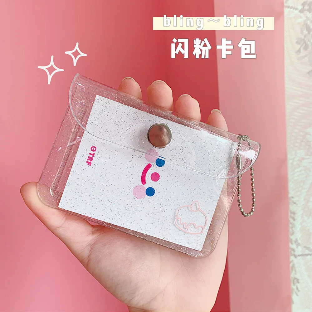 

South Korea Online Celebrity Transparent Card Bag Student Portable Bus ID Bank Card Protection Cover Glitter Change Storage Bag