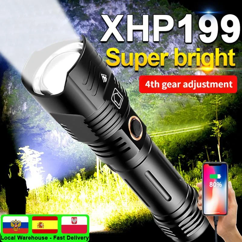 

XHP90 zoomable LED flashlight USB Rechargeable Portable Powerful Torch IPX65 Tactical Flash Lantern use 18650 26650 battery