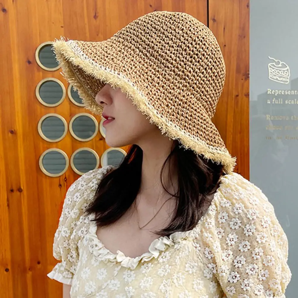

Woven Bucket Hat Fashionable Women's Wide Brim Straw Sun Hat for Outdoor Activities Protection Style Versatility Women Summer
