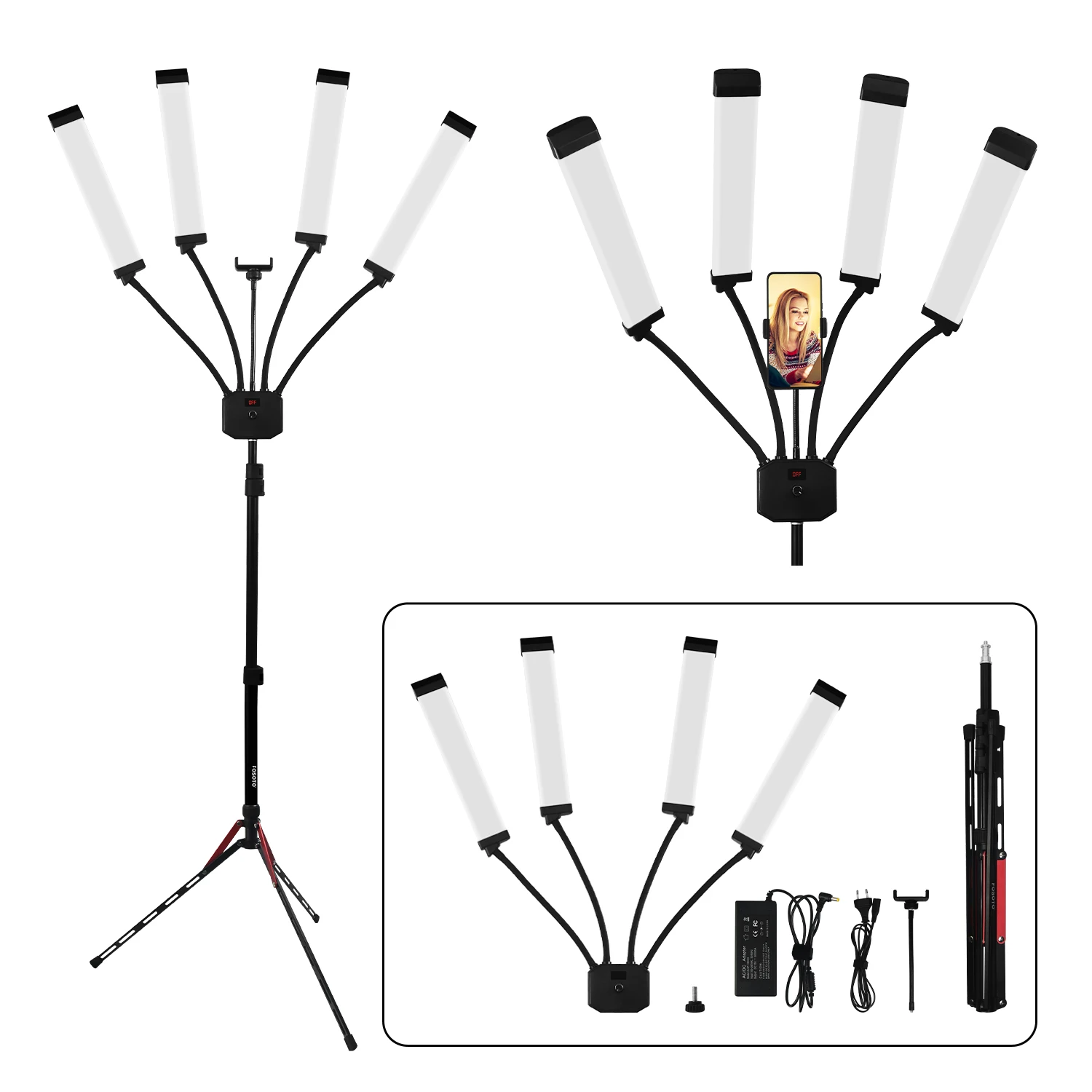 

FOSOTO New Pro Tattoo Fill Light Eyelash Extensions Tools Kit for Beauty Spa Nail Art Lamp with Tripod Four Arms LED Light
