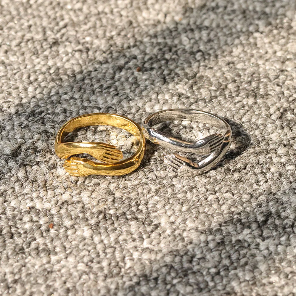 

New Two Hand Hug Ring Personalized Open Ring for Men and Women Good Quality