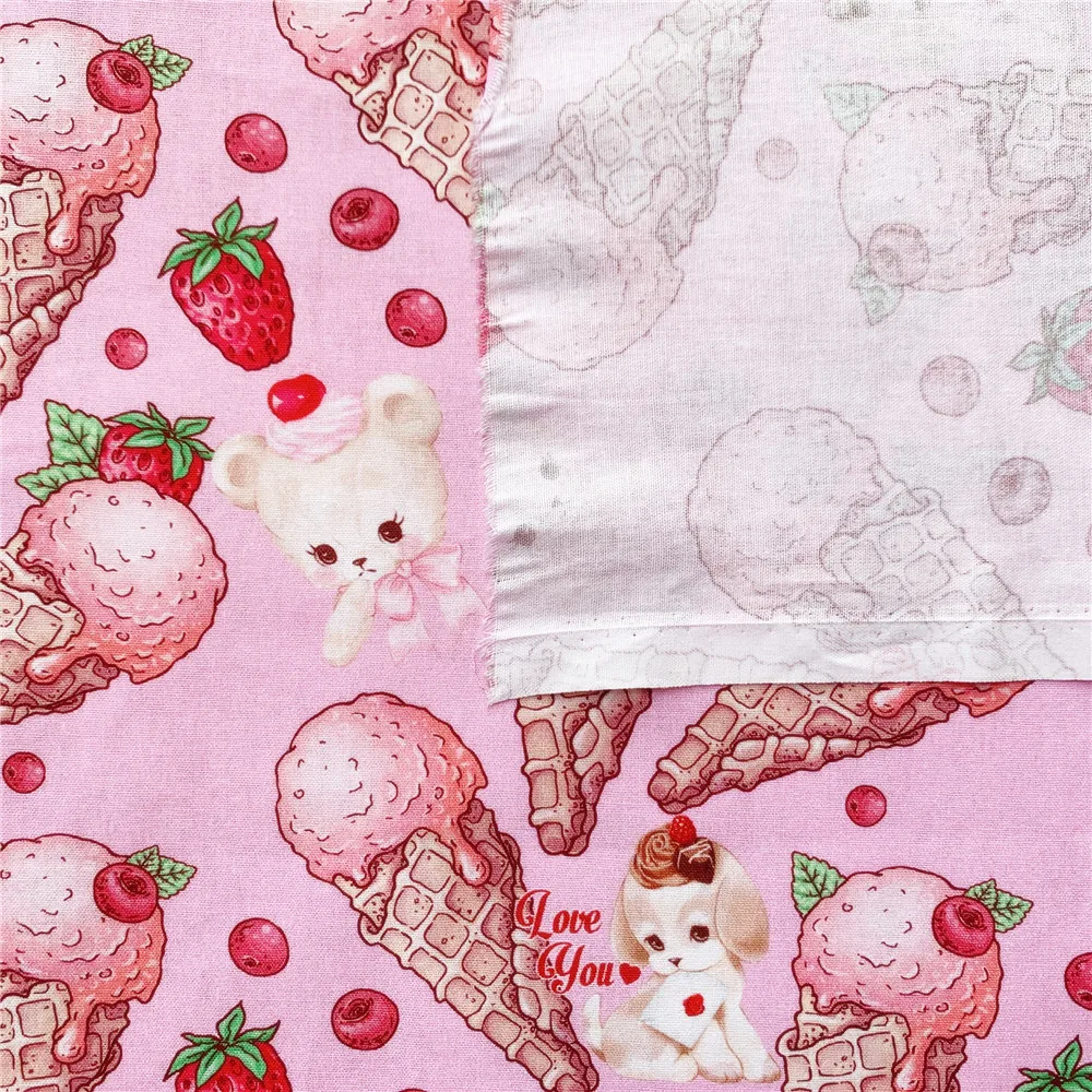 Милая детская хлопковая ткань с мороженым клубничным кроликом для одежды сделай
