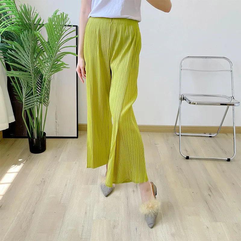 Japanese designer pleated pants ice silk women's pants summer thin nine-point pants wide-leg pants drape casual pants cool pants