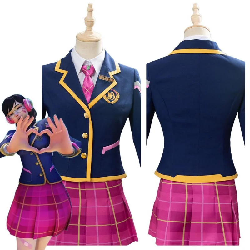 

OW DVA D.VA Hana Song Cosplay Costume 3-YEAR Anniversary Outfit Halloween Carnival For Women Girls School Uniform