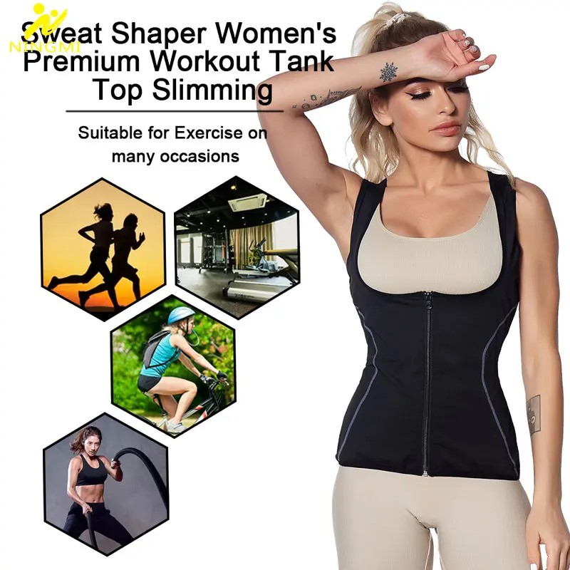 NINGMI Sauna Vest for Women Weight Loss Tank Top Hot Sweat Sportwear Fitness Top Ladies Body Shaper Slimming Fat Burning Workout