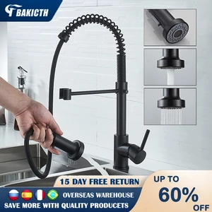 bakicth kitchen pull out spring faucet deck mounted mixer tap 360° rotation stream sprayer nozzle kitchen sink hotcold tap free global shipping