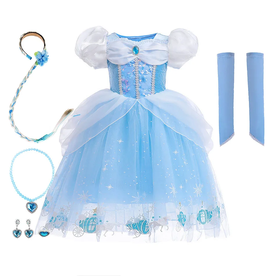 

Новинка 2022, детская одежда Disney, детское платье принцессы Золушки, карнавальный костюм на Хэллоуин для девочек, многослойное платье для косп...