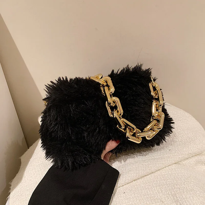 

New autumn and winter popular plush handbags soft plush bag texture chain shoulder handbags