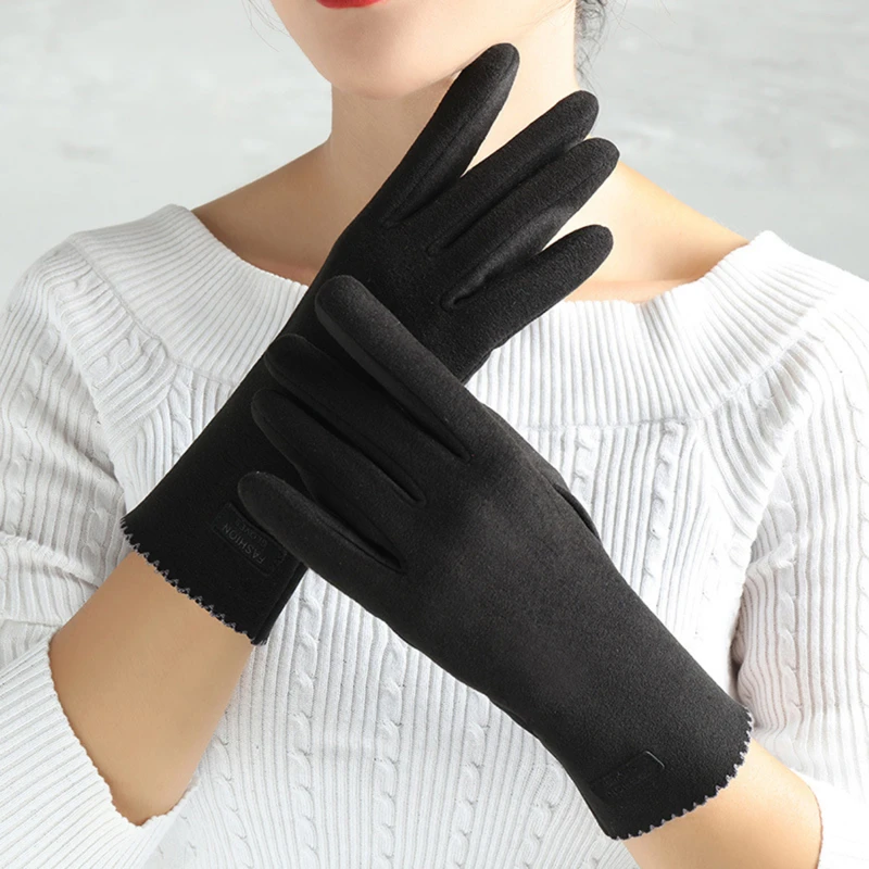 

Тонкие винтажные ветрозащитные перчатки для сенсорного экрана, женские зимние перчатки с закрытыми пальцами, замшевые перчатки, оптовая продажа для молодых девушек и студентов