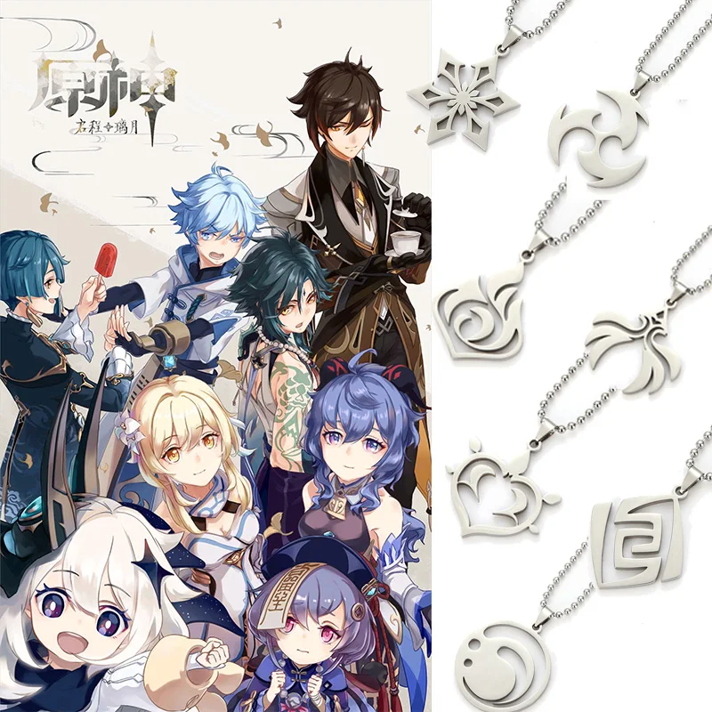 

Ожерелье из нержавеющей стали аниме Genshin Impact, ожерелье с подвеской «Бог глаз» из 7 элементов, металлическое ювелирное изделие для косплея, по...