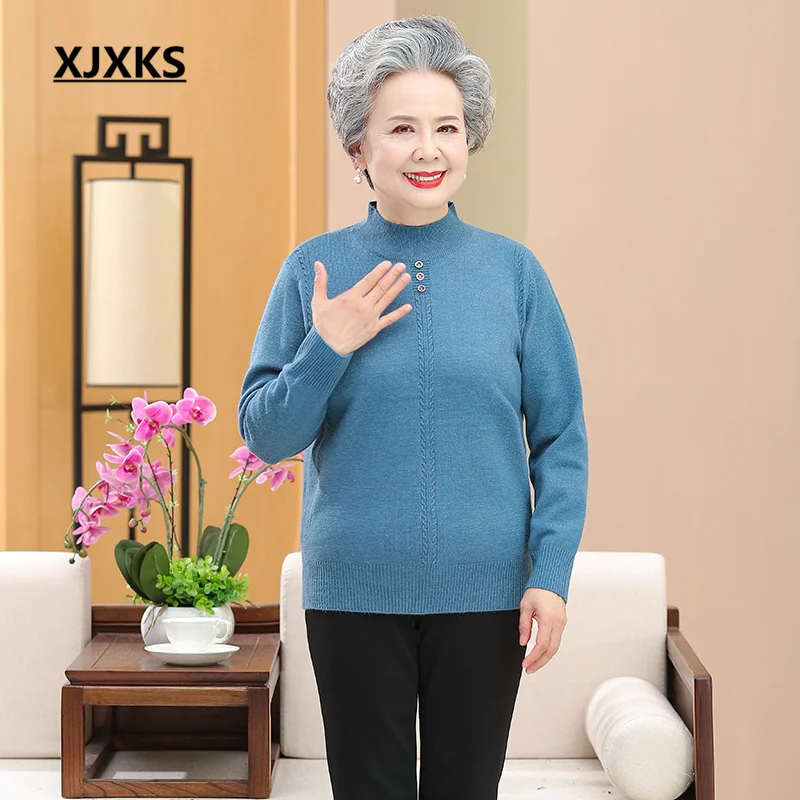 

XJXKS Casacos De Inverno Feminino 2022 новейшая Женская водолазка свитер для мам среднего и пожилого возраста Женский пуловер