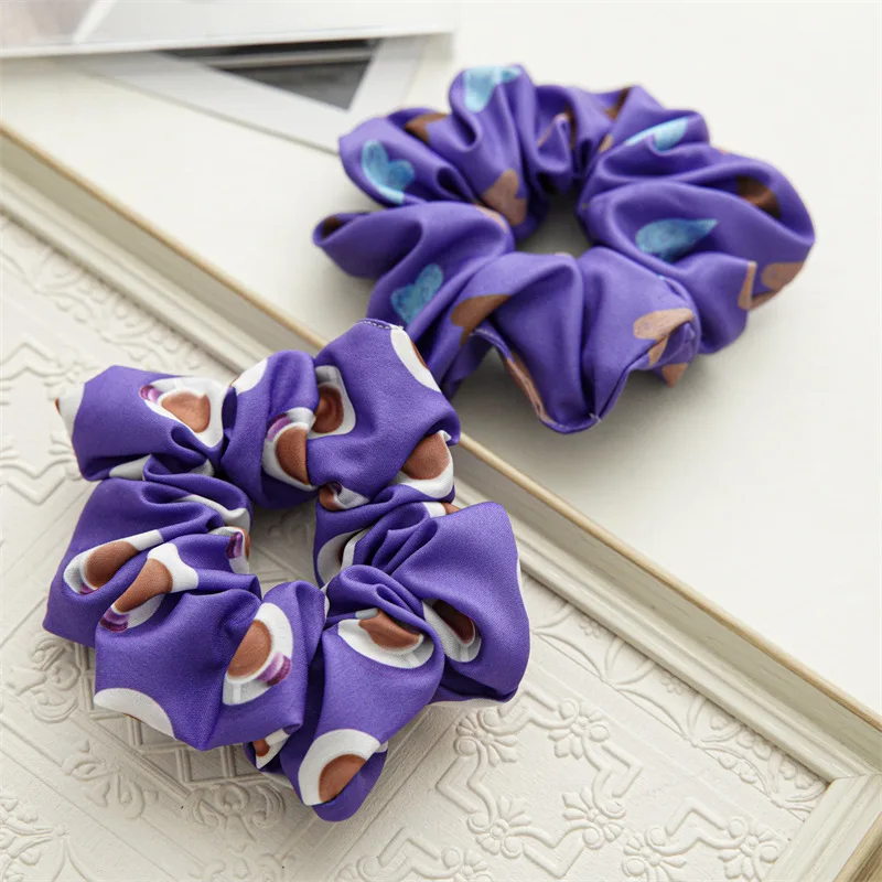

1Pcs Purple Color Hair Scrunchies Periwinkle Blue Print Series Hair Rope Ponytail Holder Hair Accessories Elastic HeadBand