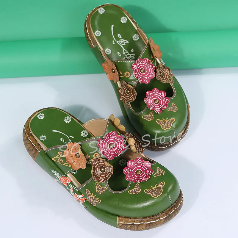 Женские сандалии в стиле ретро с принтом летняя пляжная обувь