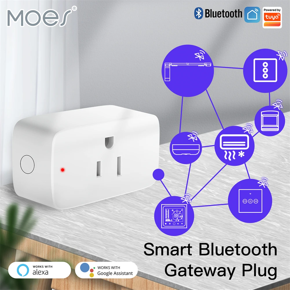 

Умная розетка MOES Tuya, мини-розетка с Wi-Fi, Bluetooth хаб, функциональность, хронометр, совместим с Alexa Google Home 15A US